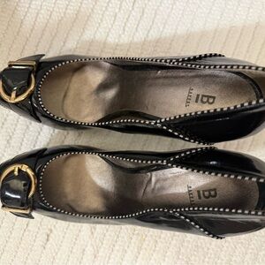 Bakers Black Flats with Gold Buckle